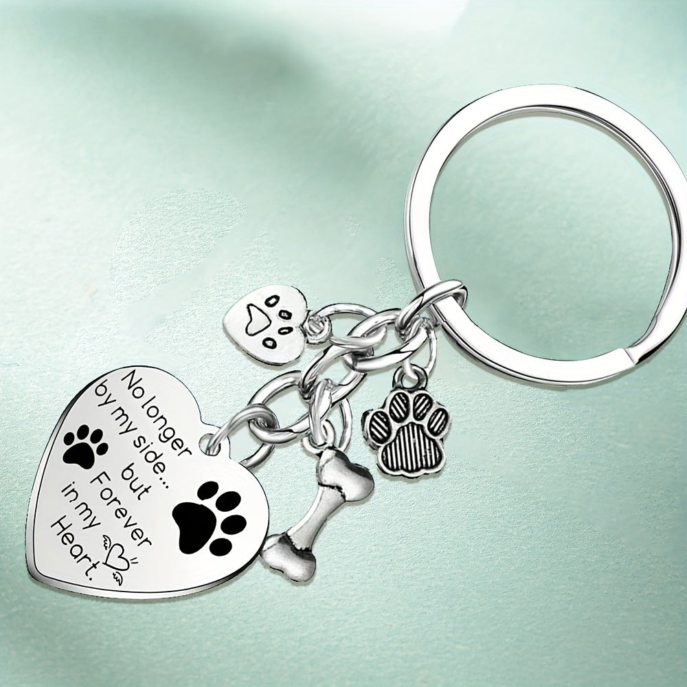 Porte-clés commémoratif pour chien en forme de coeur, avec message pour toujours dans mon coeur. Breloque en forme d'empreinte de patte et d'os, diverses couleurs