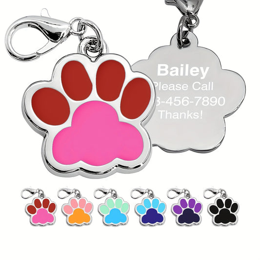 Médaille personnalisée pour chien, en forme de patte bicolore, diverses couleurs
