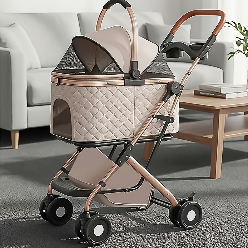 Poussette pour chien et chat 2 en 1, multifonctionnelle avec 4 doubles roues, tout terrain, panier amovible, pliable et compacte, en maille respirante, diverses couleurs
