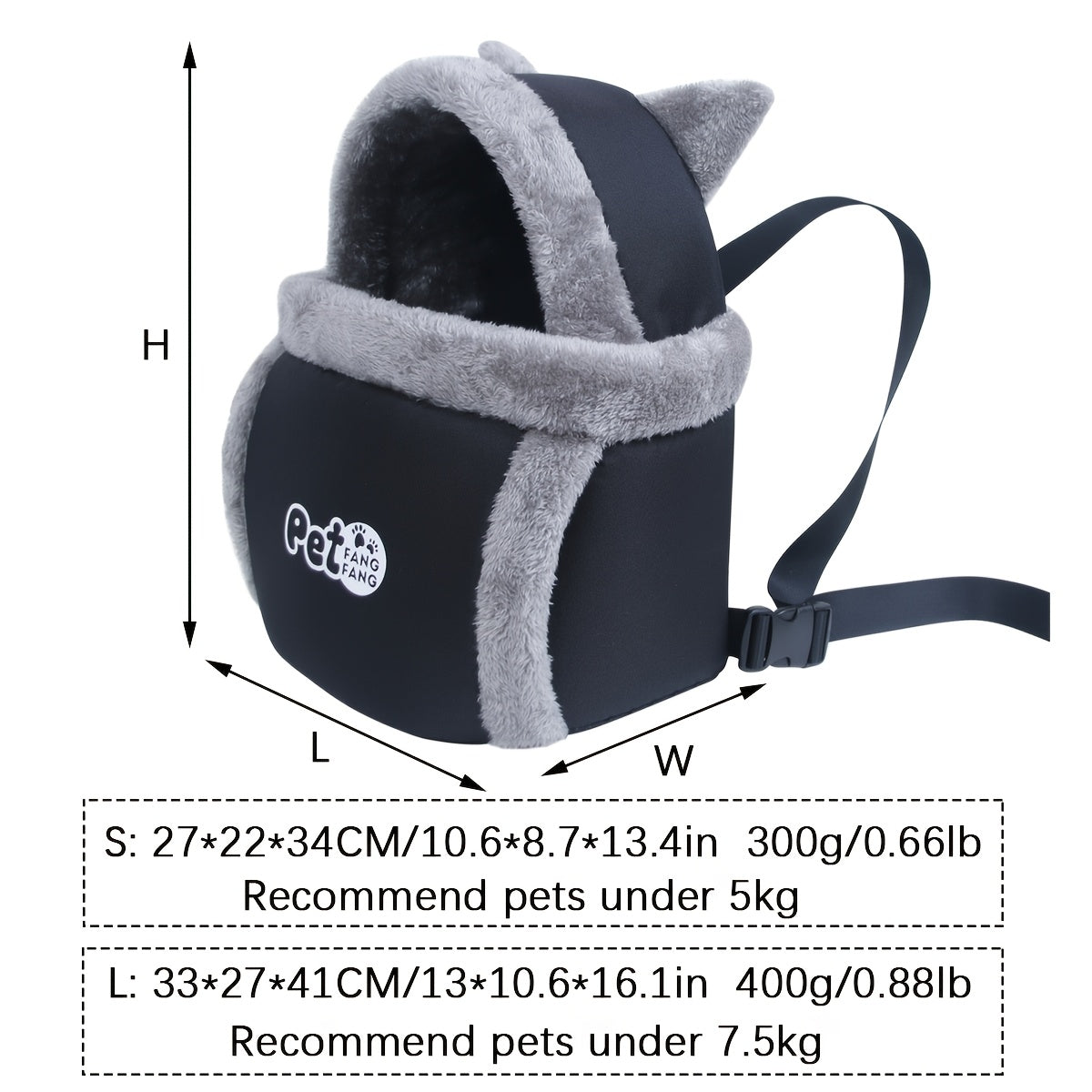 Sac de transport pour chat et petit chien, grande capacité pour rester au chaud en hiver, avec un harnais de sécurité, doux et respirant, design mignon, diverses couleurs