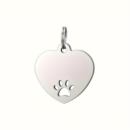 Médaille d'identification personnalisable en forme de cœur avec motif de patte creuse pour chien
