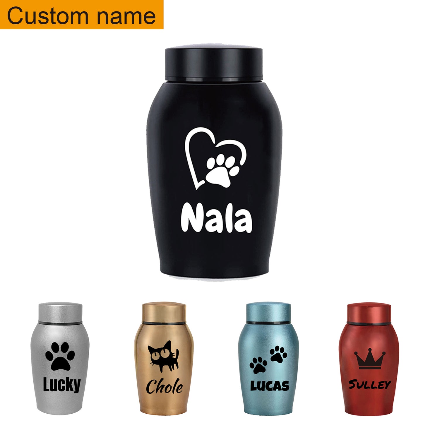 Urne funéraire personnalisée pour animaux de compagnie - acier inoxydable, diverses couleurs et motifs