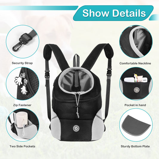 Sac à dos de transport pour chien, réglable à l'avant, aéré et confortable pour votre compagnon à 4 pattes, noir