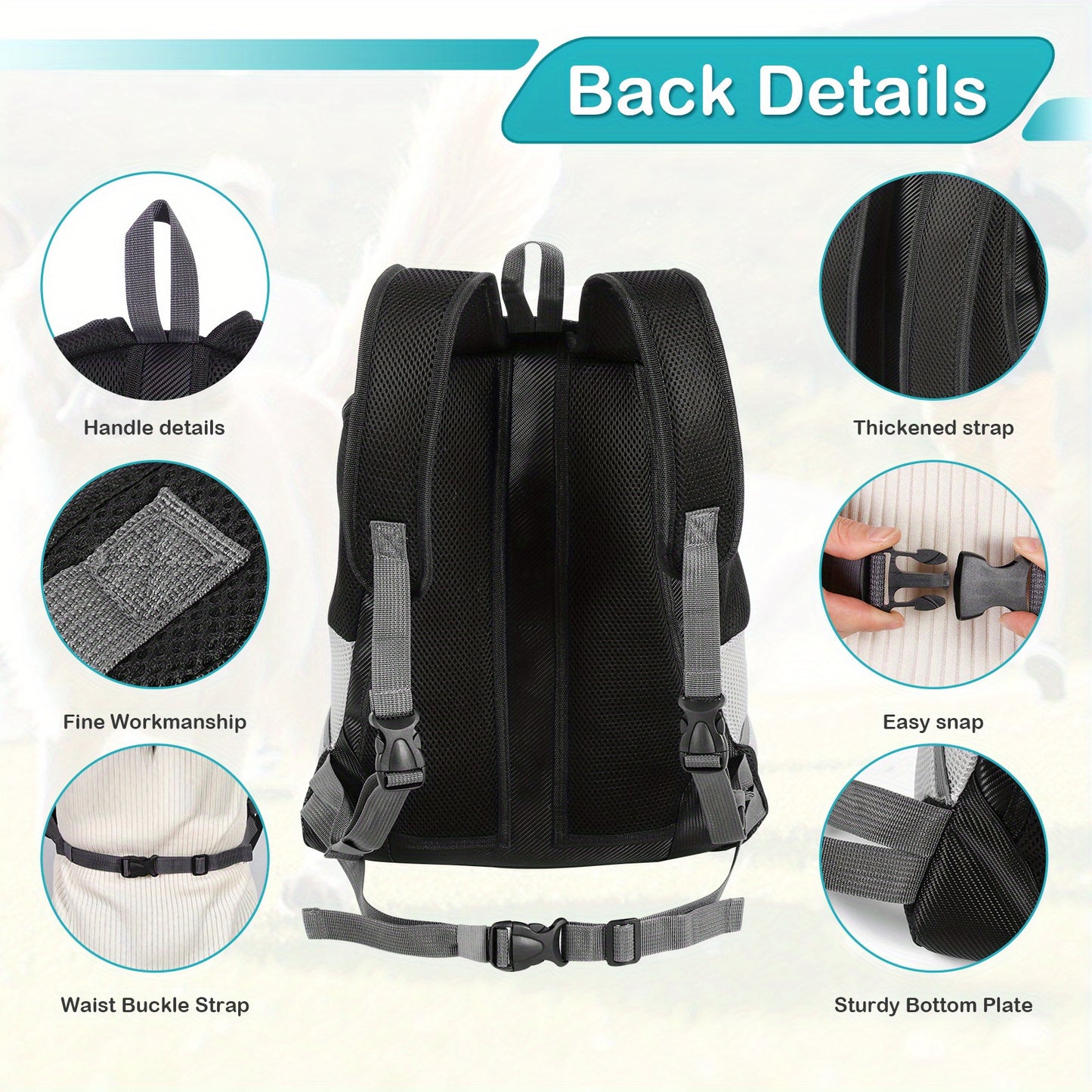 Sac à dos de transport pour chien, réglable à l'avant, aéré et confortable pour votre compagnon à 4 pattes, noir