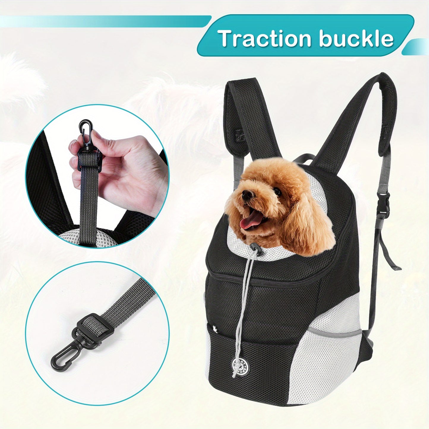 Sac à dos de transport pour chien, réglable à l'avant, aéré et confortable pour votre compagnon à 4 pattes, noir