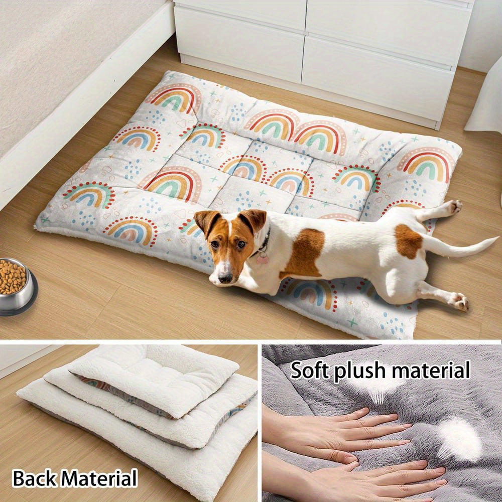 Lit/matelas pour chien et chat, surdimensionné, imprimé mignon arc-en-ciel, lavable en machine, épais, doux et respirant.