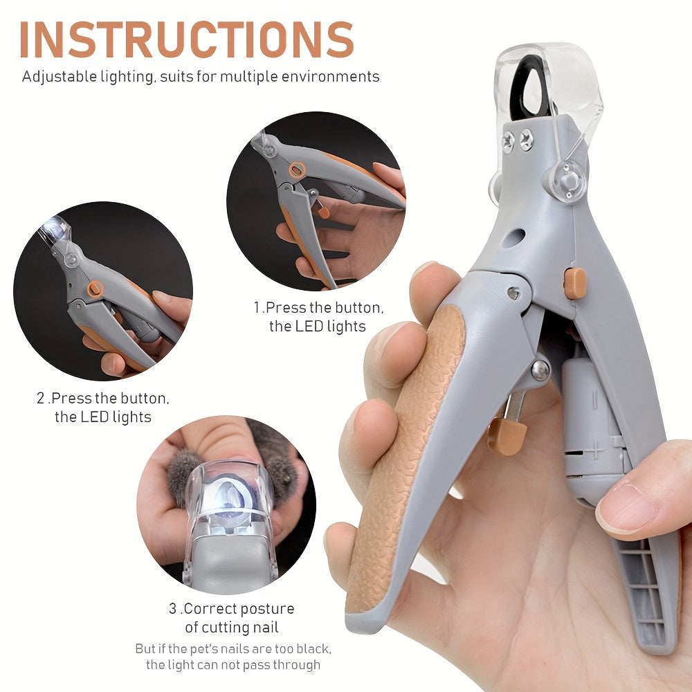 Coupe-ongles lumineux pour chats et chiens, lumière LED, poignée ergonomique et protection de sécurité, alimentés par pile bouton CR2032, design compact