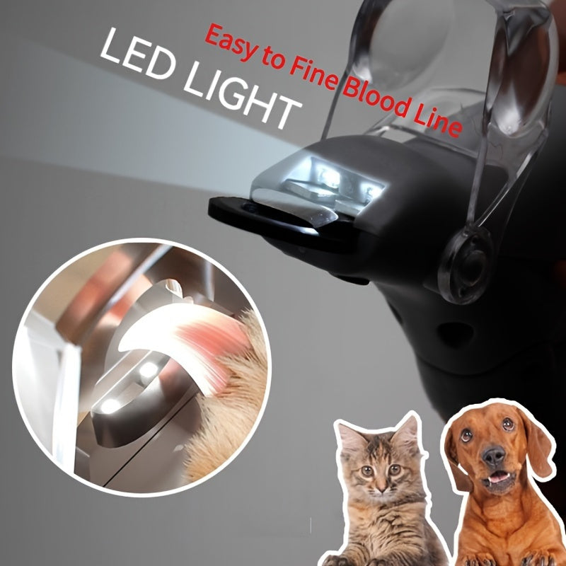 Coupe-ongles lumineux pour chats et chiens, lumière LED, poignée ergonomique et protection de sécurité, alimentés par pile bouton CR2032, design compact