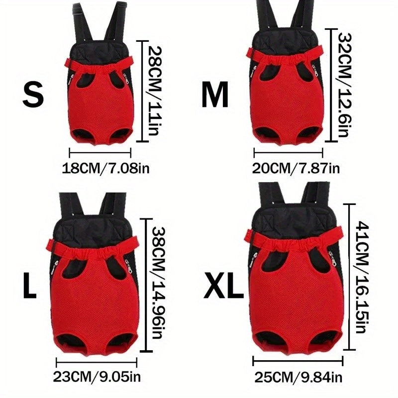 Sac à dos de transport pour chien, en position assise avec les pattes hors du sac. Conçu en maille, le sac est aéré et confortable, disponible en diverses couleurs