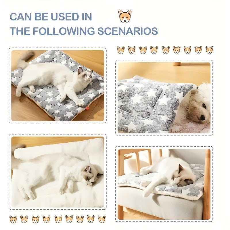 Tapis pour chien et chat, ultra-doux et extra-épais en flanelle à motif étoilé