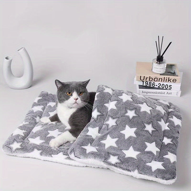 Tapis pour chien et chat, ultra-doux et extra-épais en flanelle à motif étoilé