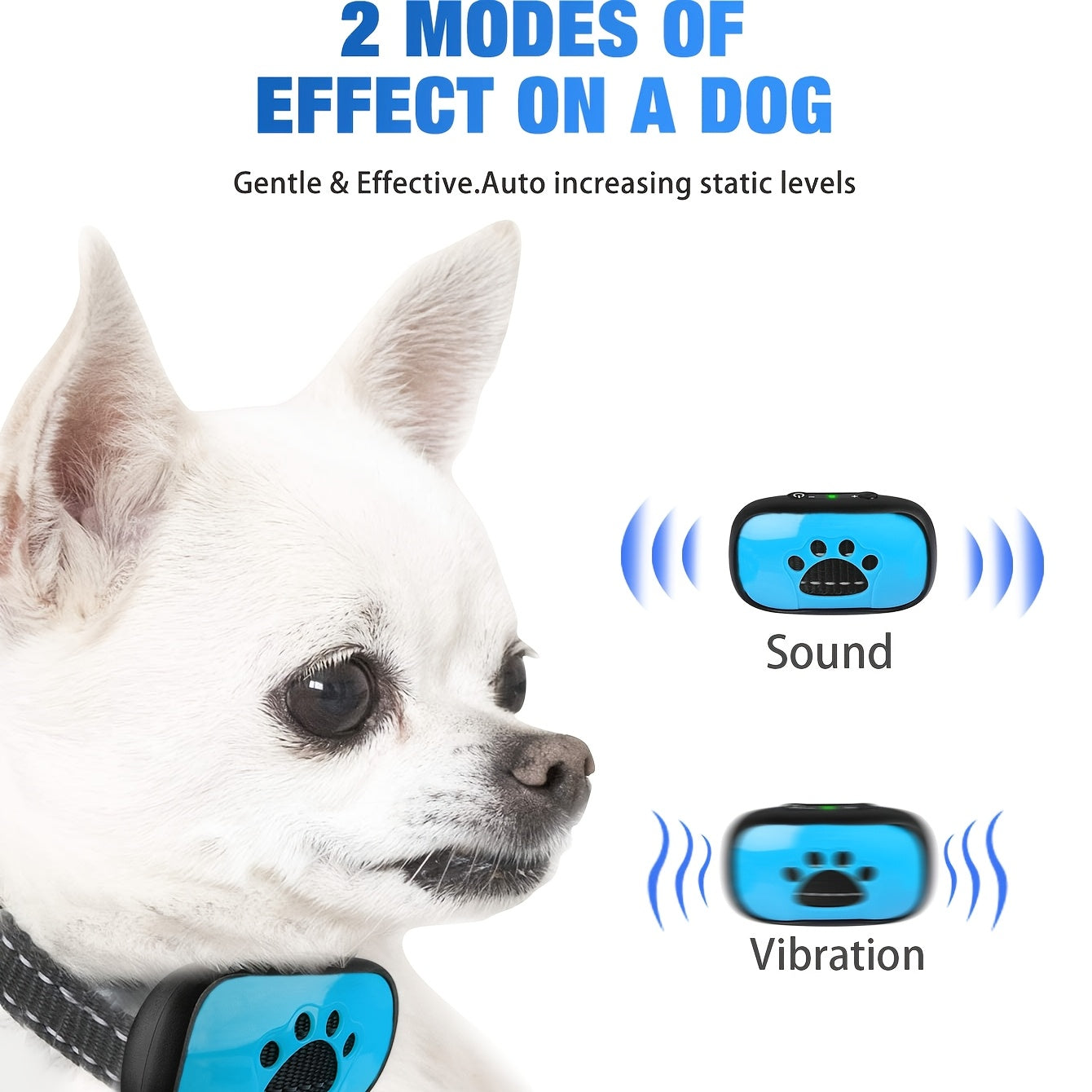 Collier anti-aboiement intelligent pour chien, système de vibration, indolore, rechargeable par USB, diverses couleurs