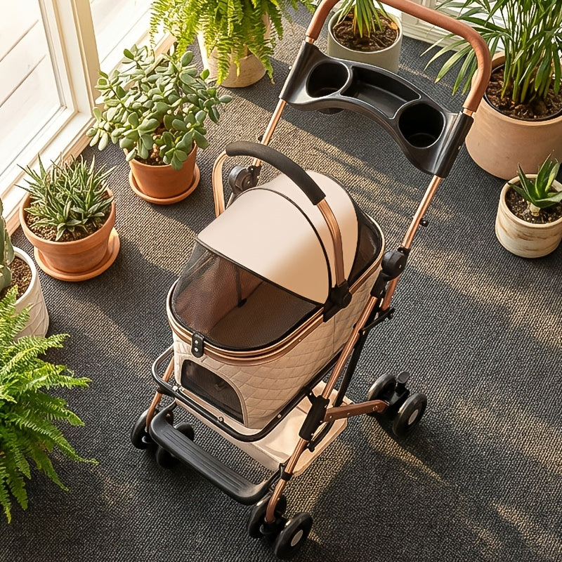 Poussette pour chien et chat 2 en 1, multifonctionnelle avec 4 doubles roues, tout terrain, panier amovible, pliable et compacte, en maille respirante, diverses couleurs