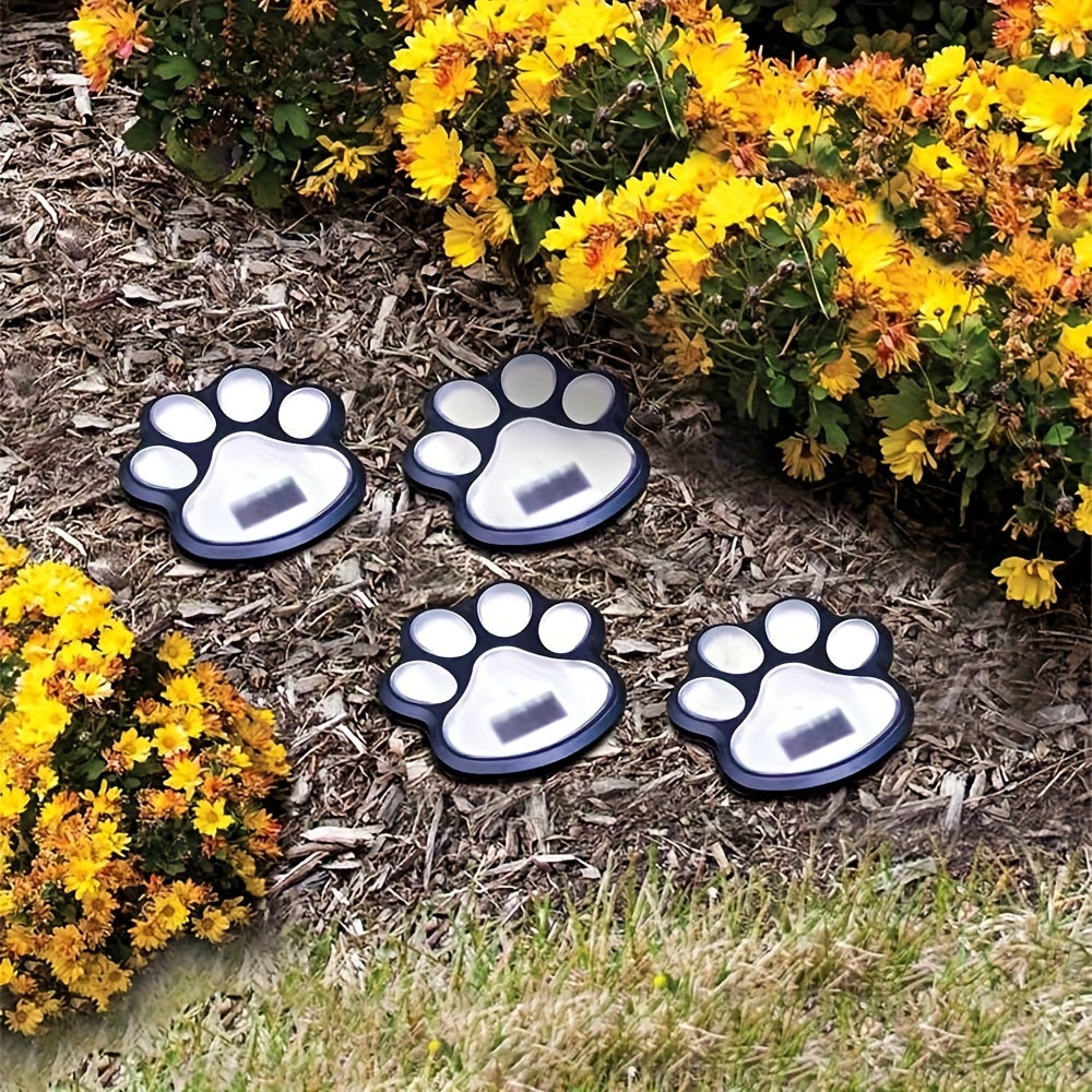 4 pièces de lumières LED solaires en forme de patte de chien - Décoration intelligente pour jardin et pelouse avec capteur intelligent, design mignon en forme de patte, blanc chaud et blanc froid