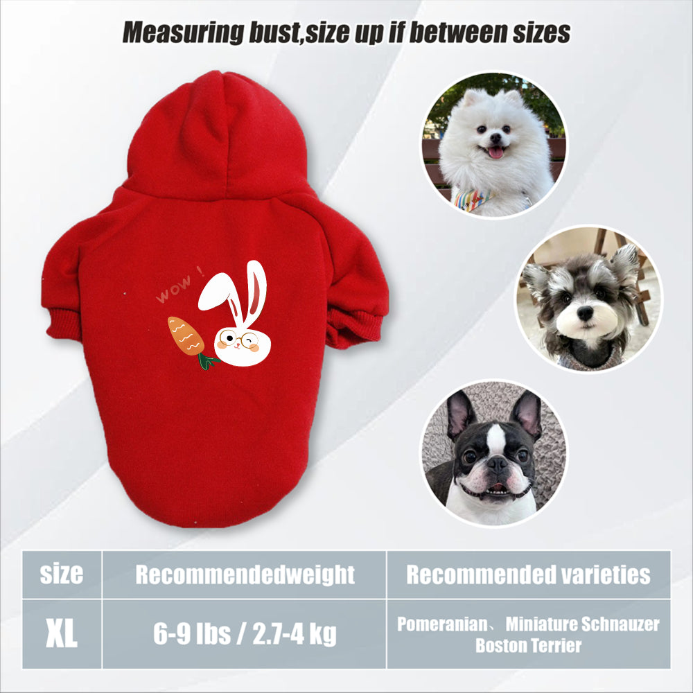 Sweat à capuche pour chien, avec imprimé lapin blanc et carotte mignon, diverses couleurs