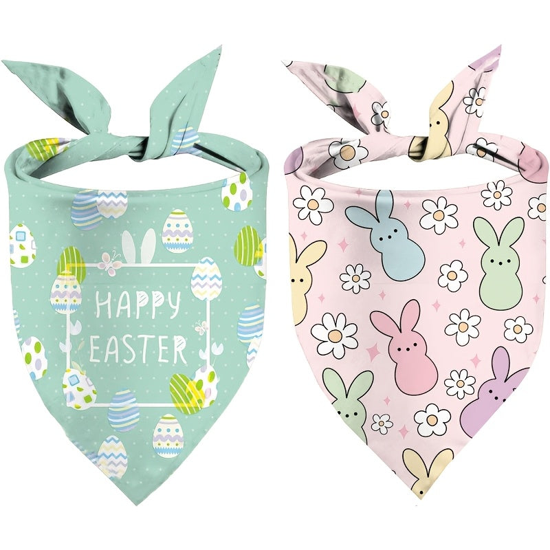 Ensemble de 2 bandanas de Pâques pour chiens, ajustables à double épaisseur, bleu avec œufs de Pâques et rose avec lapins