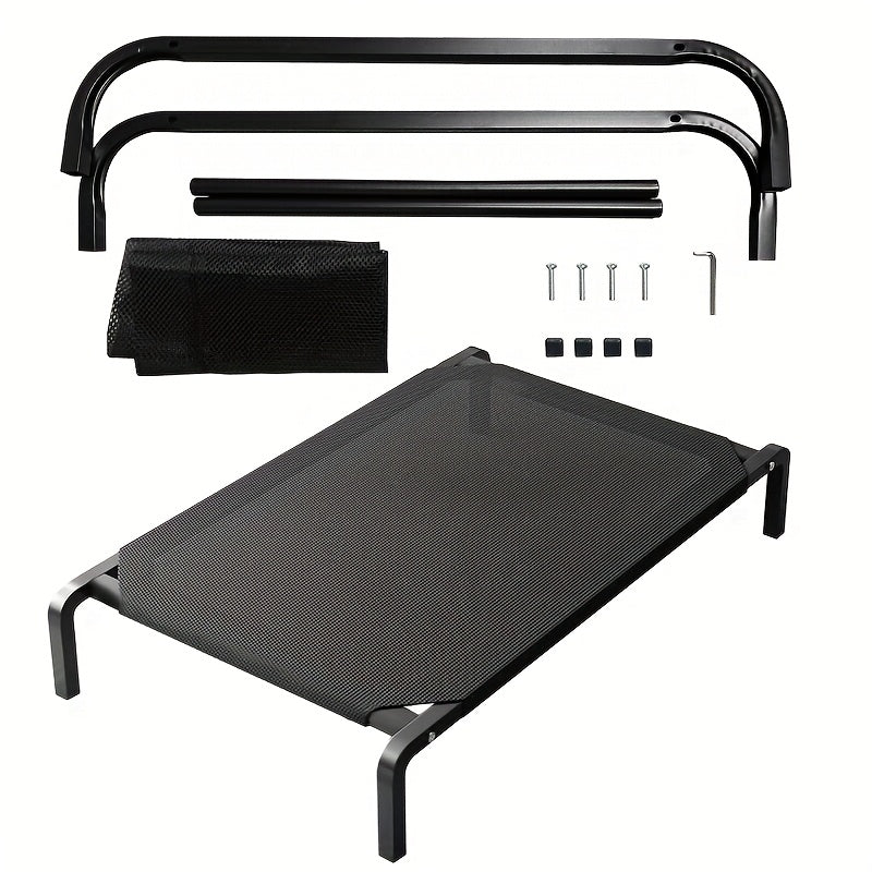 Lit surélevé pour chien et chat, lit rectangulaire robuste avec base ouverte pour une bonne ventilation, utilisation intérieur/extérieur - Montage facile et décoration moderne, noir