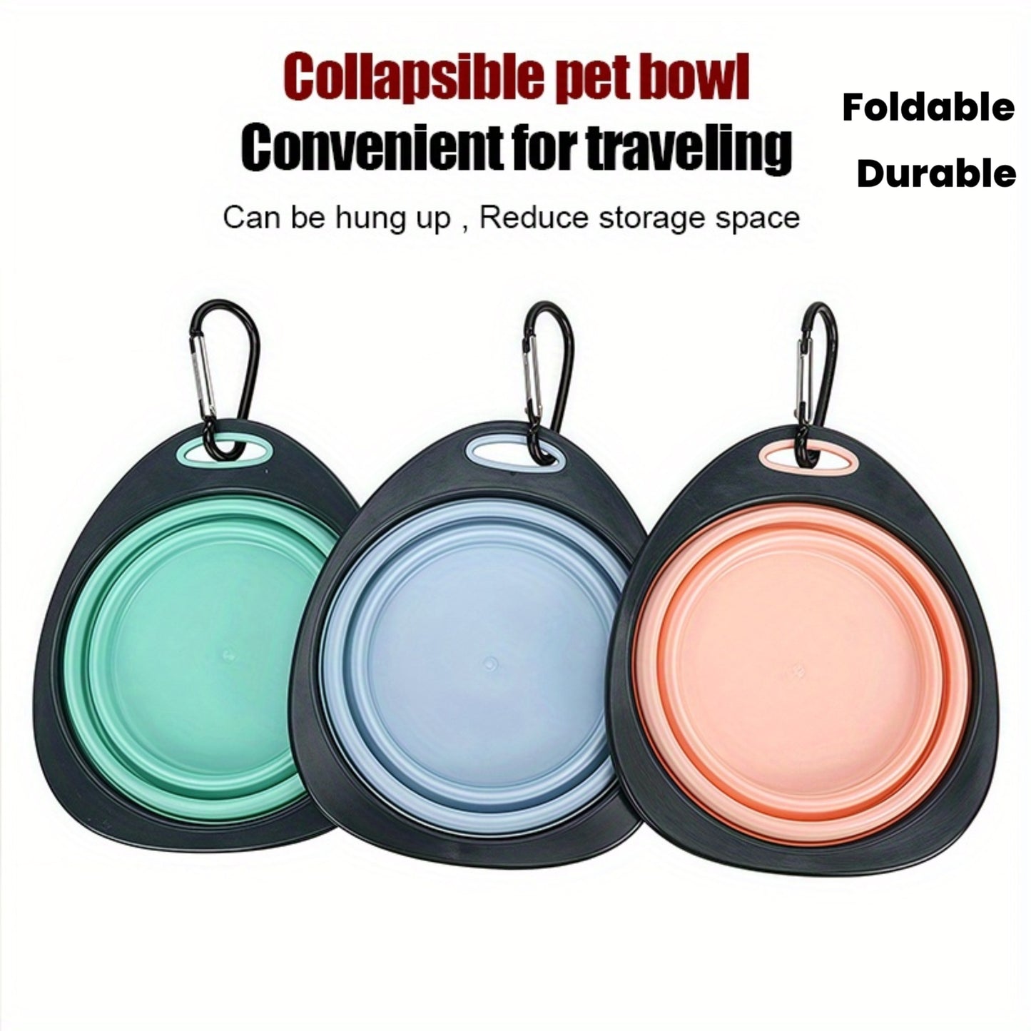 Gamelles pliables pour animaux de compagnie, idéale pour le voyage, facile à transporter grâce à son mousqueton, couleurs pastels