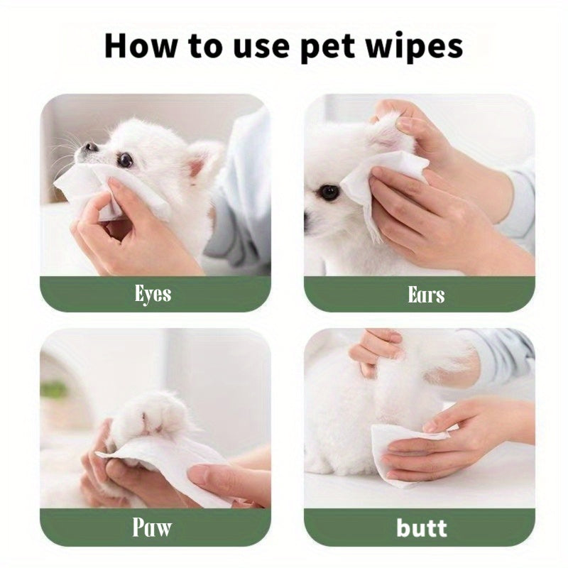 160 lingettes pour chiens et chats, bain sans rinçage, lingettes humides nettoyantes pour pattes, poils, taches de larmes et usage quotidien, lingettes jetables