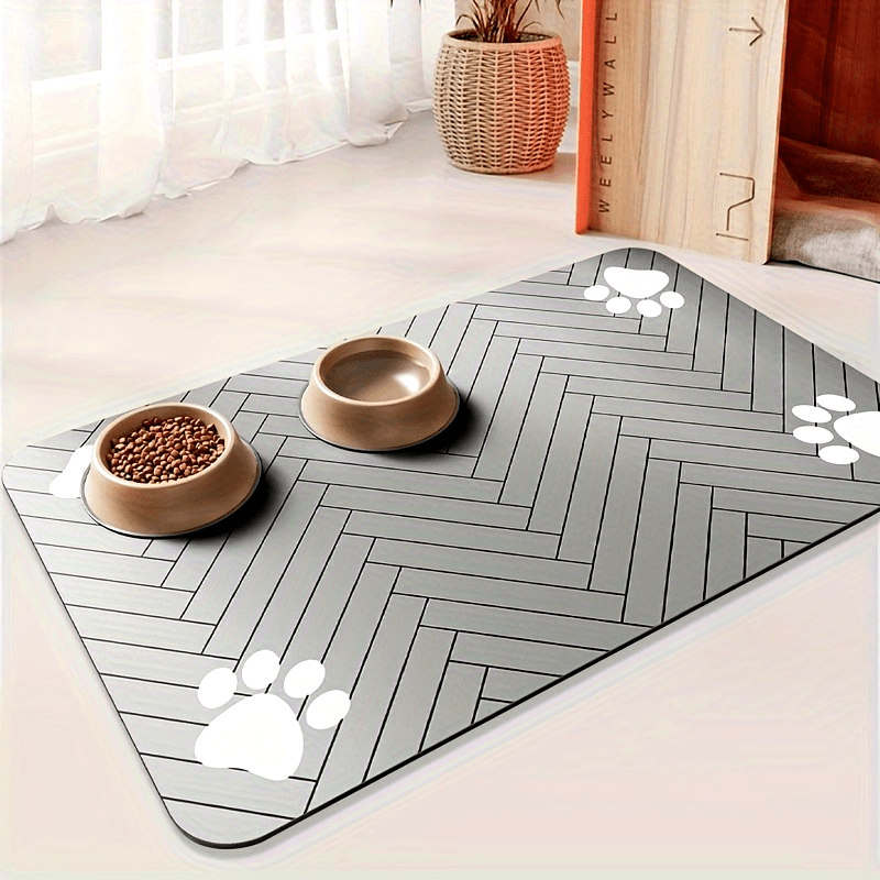 Tapis d'alimentation pour chien en gel de silice avec motif géométrique en forme de patte - Tapis antidérapant et rapidement absorbant pour gamelles d'eau et de nourriture, diverses couleurs
