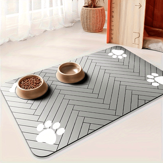 Tapis d'alimentation pour chien en gel de silice avec motif géométrique en forme de patte - Tapis antidérapant et rapidement absorbant pour gamelles d'eau et de nourriture, diverses couleurs