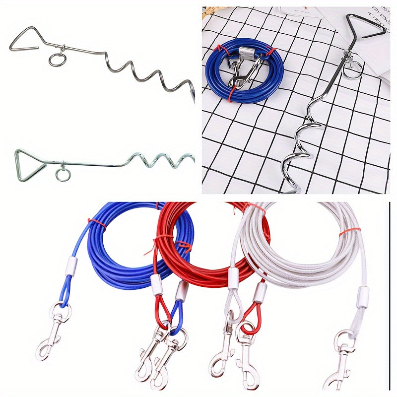 Pack complet pour piquet d'attache pour chien, utilisation extérieure, conception à 360°, en fer galvanisé
