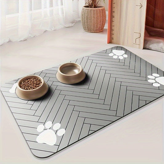 Tapis d'alimentation pour chien en gel de silice avec motif géométrique en forme de patte - Tapis antidérapant et rapidement absorbant pour gamelles d'eau et de nourriture, diverses couleurs
