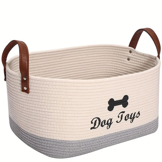 Grand panier de rangement pour jouets pour chiens - 41,91 cm x 26,92 cm x 19,05 cm, beige