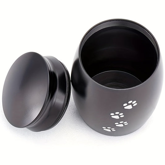 Paire d'urnes funéraires miniatures noires et argentées pour animaux de compagnie - Contenants en aluminium pour les cendres et les poils de chiens ou de chats, ornées d'une empreinte de patte