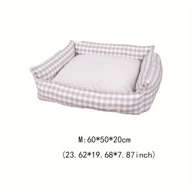 Panier douillet à carreaux pour chiens et chats - Nid amovible et lavable en machine, diverses couleurs