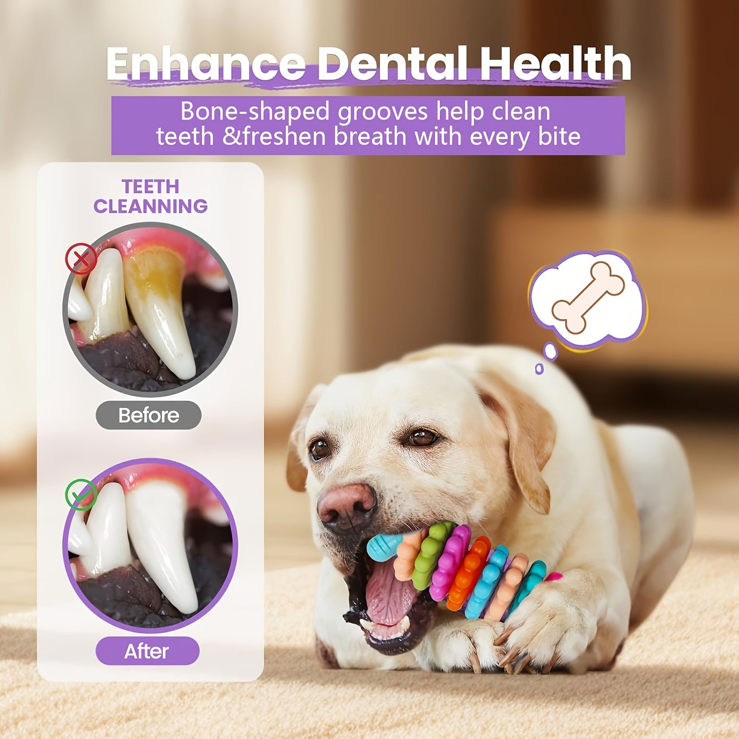 Jouets à mâcher pour chiens en forme d'os - Jouets dentaires résistants aux morsures pour nettoyer les dents, idéal pour l'élimination de la plaque dentaire