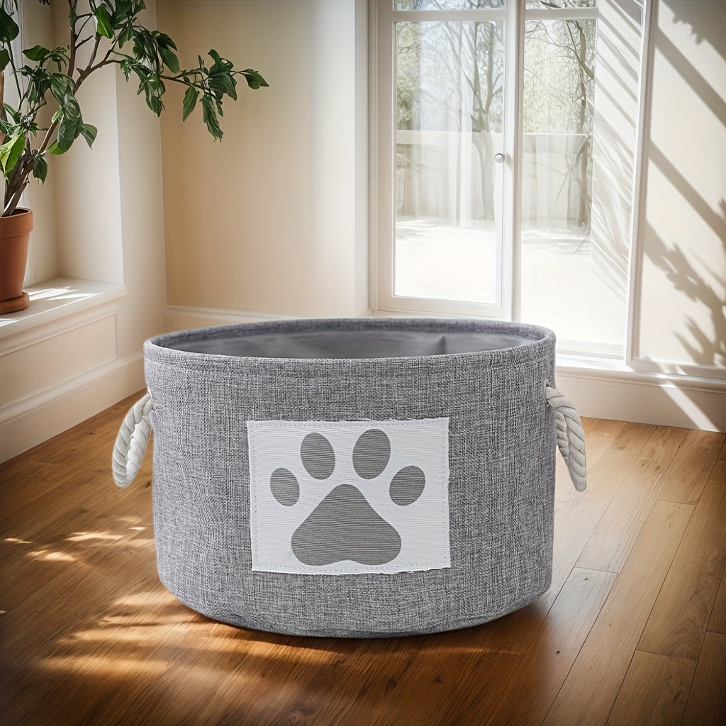 Grand panier de rangement en toile pour jouets pour chiens et chats, adorable motif de pattes - Conception durable, ronde et spacieuse, diverses couleurs