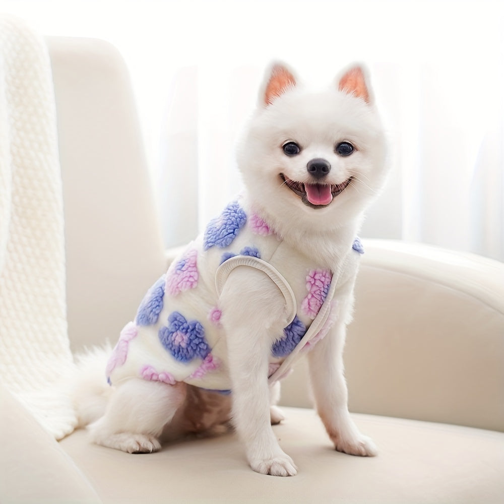 Pull en polaire pour chien, léger et bien chaud, motif de fleur colorées, anneau intégrer pour attacher une laisse, diverses couleurs