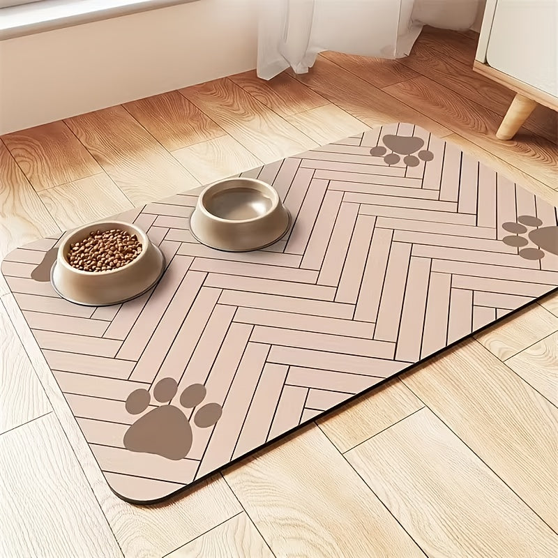 Tapis d'alimentation pour chien en gel de silice avec motif géométrique en forme de patte - Tapis antidérapant et rapidement absorbant pour gamelles d'eau et de nourriture, diverses couleurs