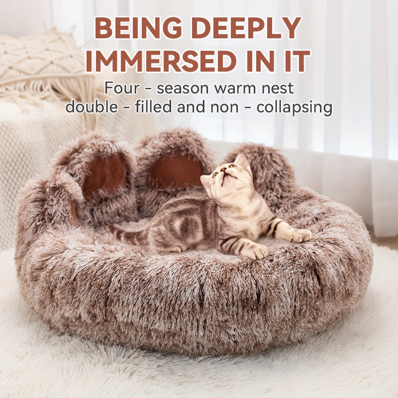 Un lit douillet en forme de patte d'ours adapté aux chiens et aux chats, offrant une solution de couchage douce et confortable pour vos compagnons à quatre pattes, diverses couleurs