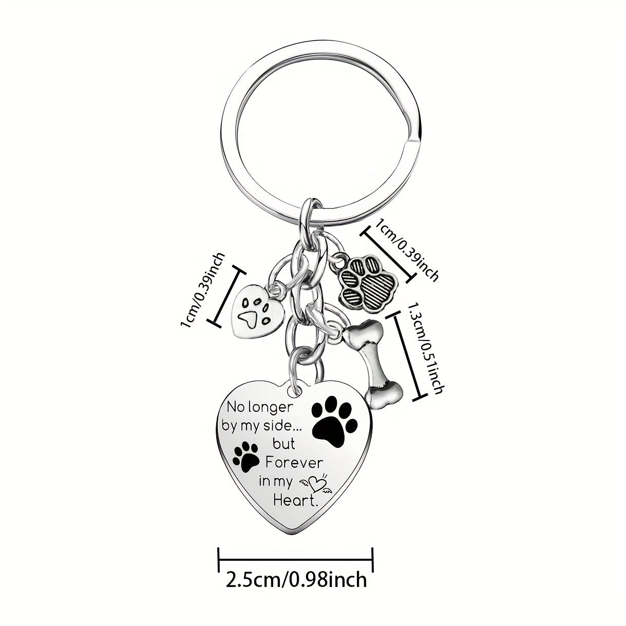 Porte-clés commémoratif pour chien en forme de coeur, avec message pour toujours dans mon coeur. Breloque en forme d'empreinte de patte et d'os, diverses couleurs