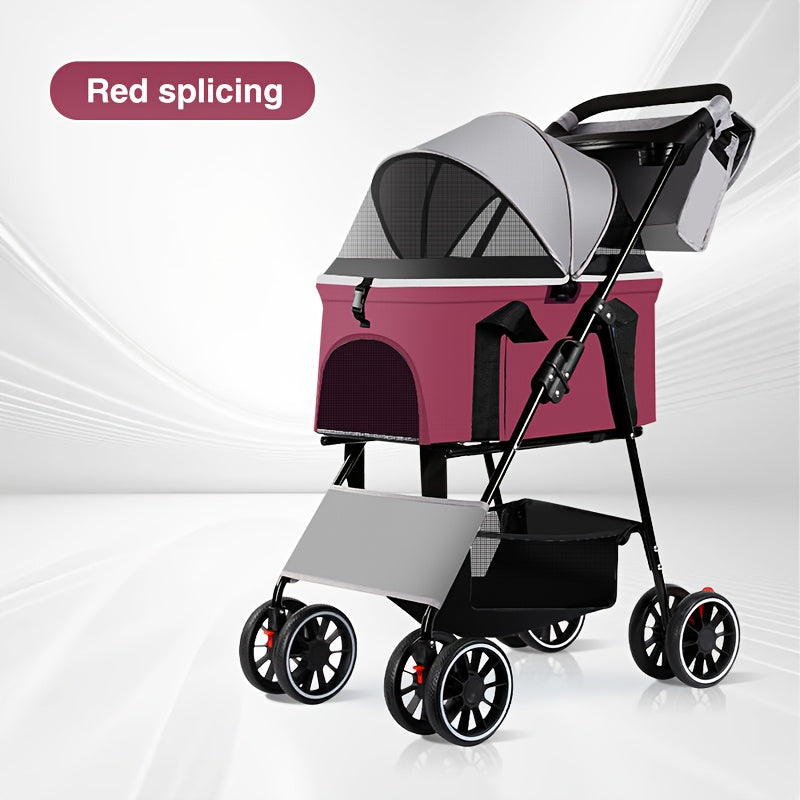 Poussette pour chien et chat 3 en 1, multifonctionnelle avec 4 doubles roues, tout terrain, panier amovible, pliable et compacte, en maille respirante, diverses couleurs