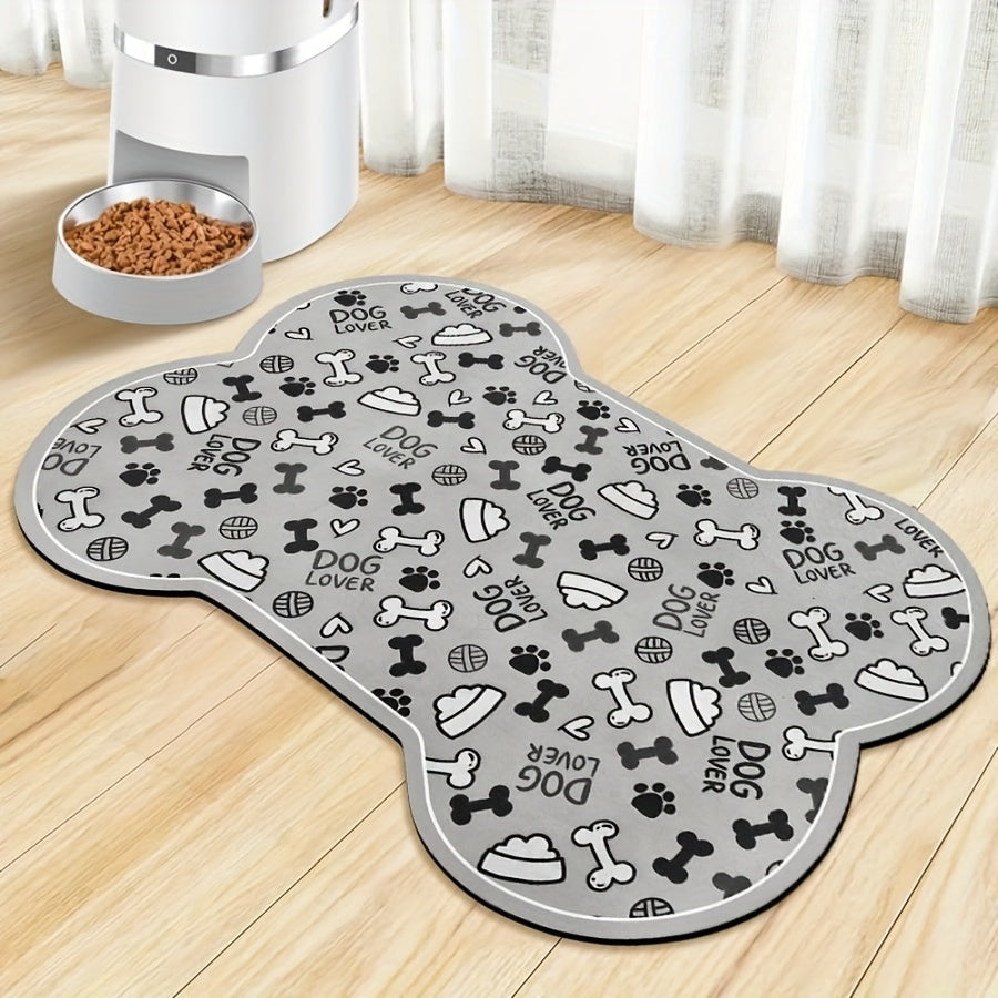 Tapis d'alimentation anti-dérapant à séchage rapide, motif géométrique d'empreintes de pattes pour chiens, pour gamelles d'eau et de nourriture, facile à nettoyer