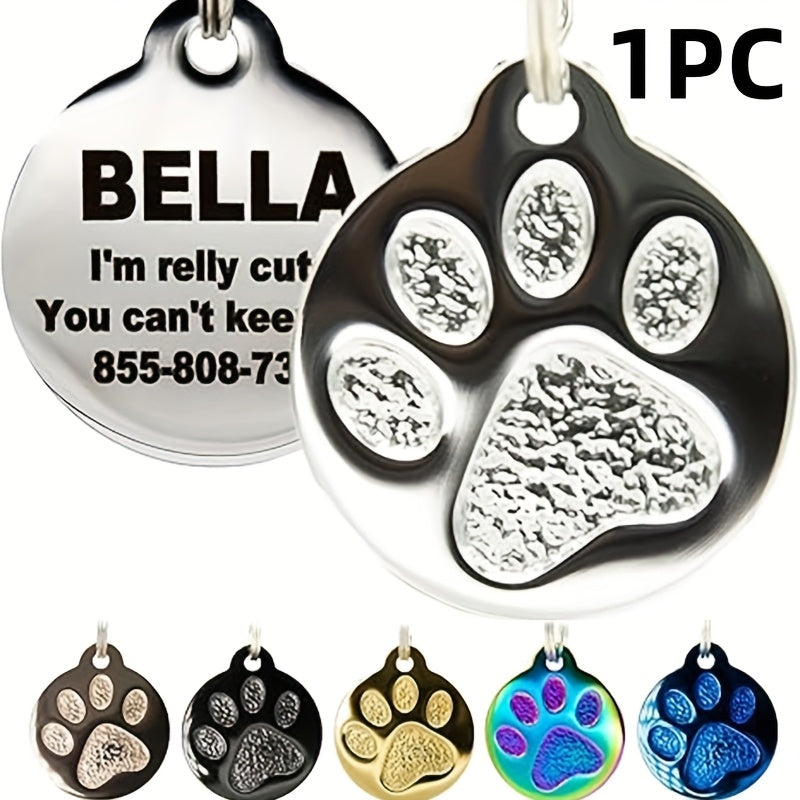 Médaille personnalisée pour chien, ronde avec une patte gravée sur la face avant, diverses couleurs