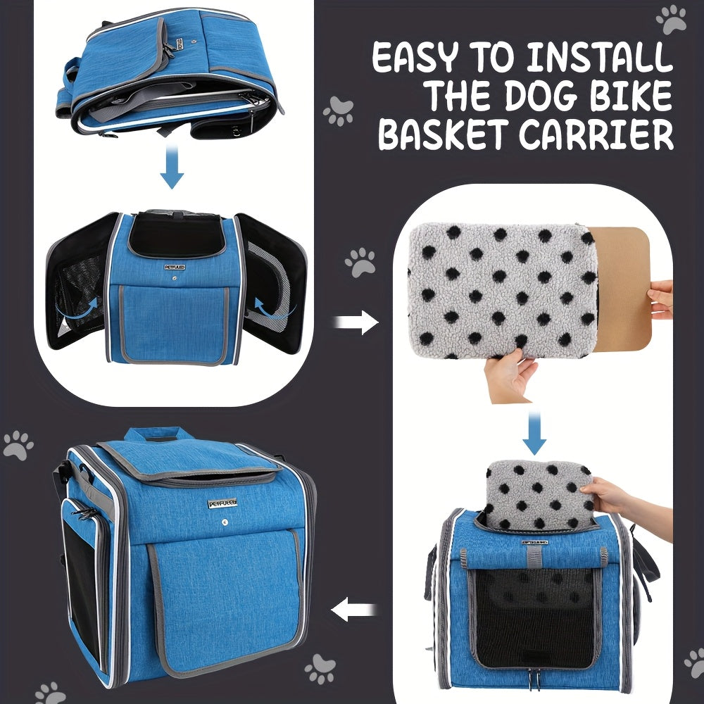 Sacoche pour le transport de chien et de chat lors des balades en vélo et également sac à dos. Convient aux petits chiens, sac avec paroi en filet idéal pour une bonne aération et un confort optimal