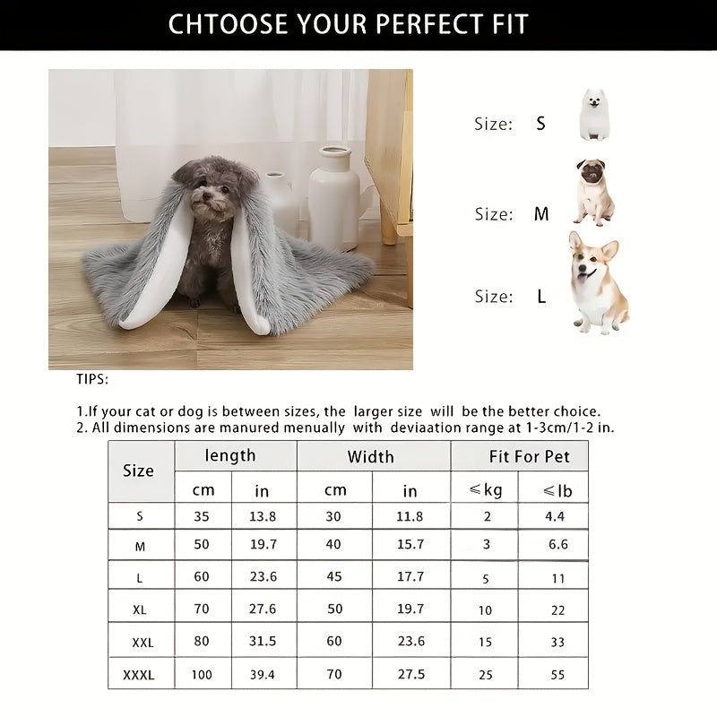 Grand lit douillet pour chats et chiens, épais et chaud avec housse amovible et lavable, surface en peluche gris-blanc, matière polyester douce