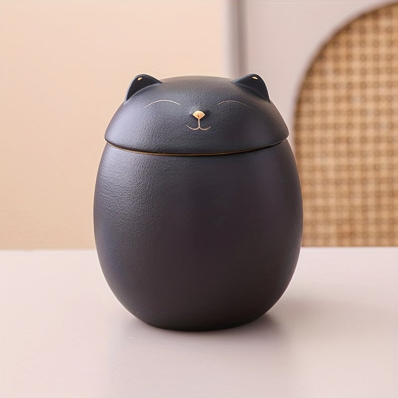 Urne funéraire en céramique pour chat, pour les cendres ou les poils de votre compagnon disparu, blanc ou noir avec du doré