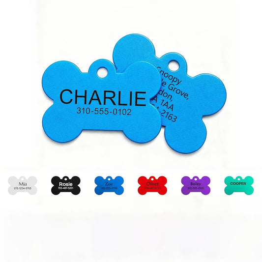 Médaille personnalisable en forme d'os, pour chien, conçue en alliage d'aluminium, diverses couleurs