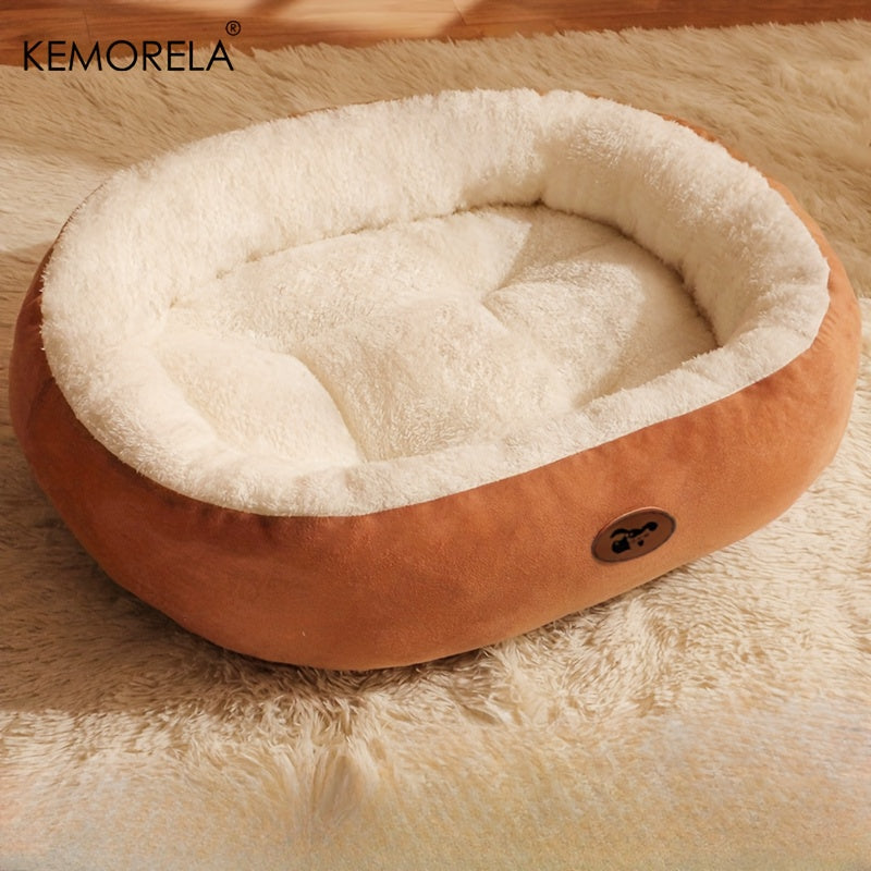 Lit ovale douillet en peluche pour chiens et chats, moelleux et épais, diverses couleurs