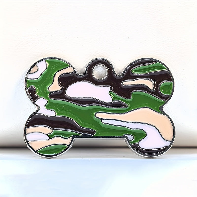 Médaille d'identification personnalisée pour chien, en forme d'os, diverses couleurs de camouflage