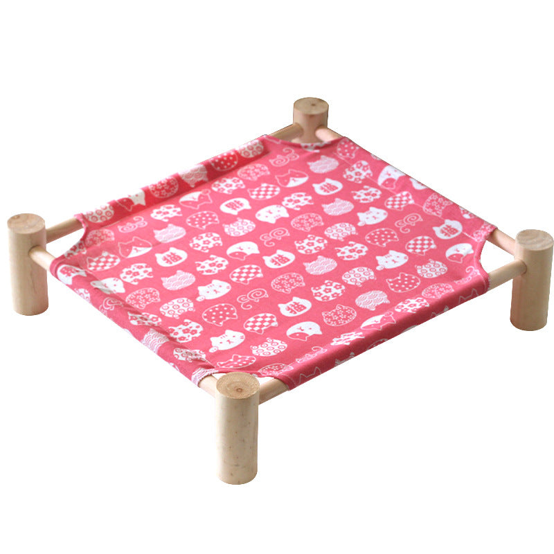 Lit surélevé pour chien et chat : hamac rafraîchissant portable en bois avec support amovible, divers motifs et diverses couleurs