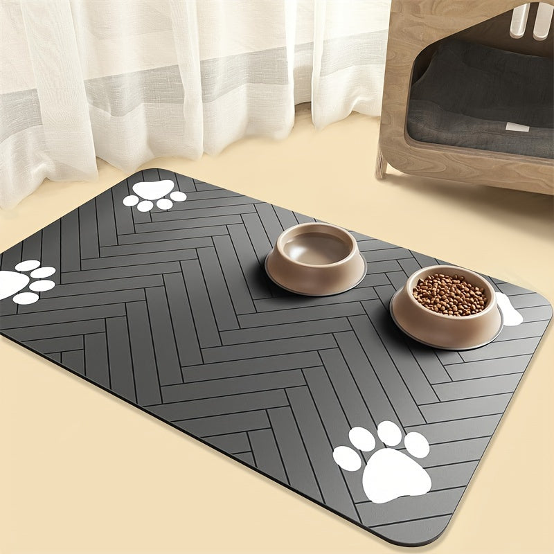 Tapis d'alimentation pour chien en gel de silice avec motif géométrique en forme de patte - Tapis antidérapant et rapidement absorbant pour gamelles d'eau et de nourriture, diverses couleurs