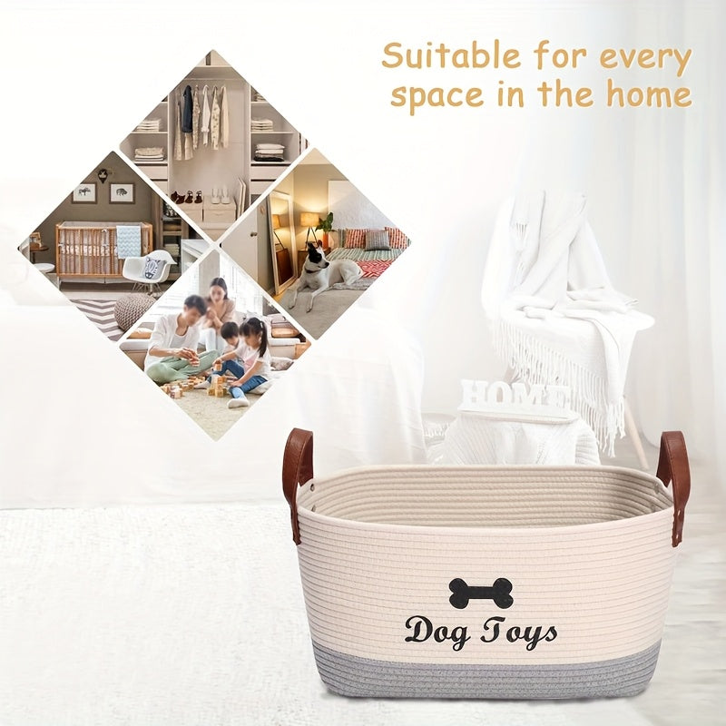Grand panier de rangement pour jouets pour chiens - 41,91 cm x 26,92 cm x 19,05 cm, beige