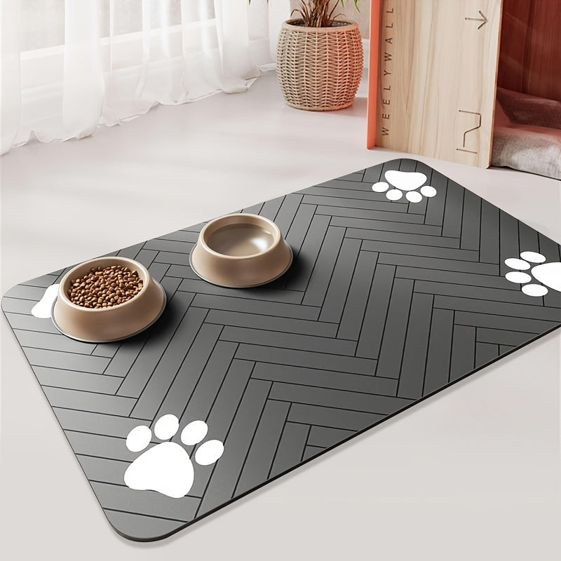 Tapis d'alimentation pour chien en gel de silice avec motif géométrique en forme de patte - Tapis antidérapant et rapidement absorbant pour gamelles d'eau et de nourriture, diverses couleurs
