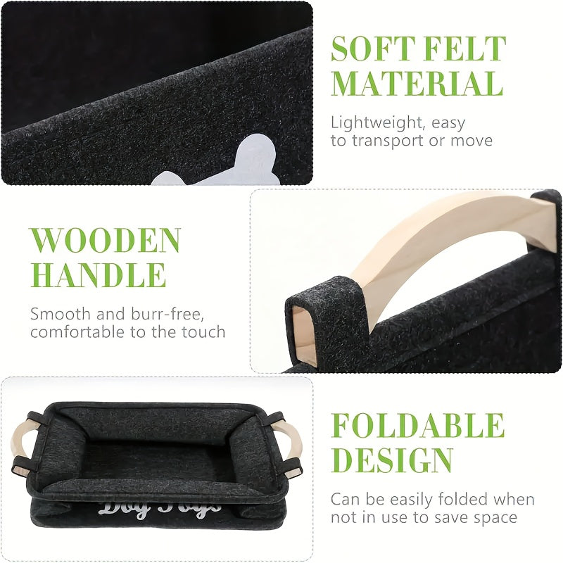 Panier de rangement pliable et résistant en tissu pour jouets pour chiens, avec poignées en bois – motif d'os, diverses couleurs
